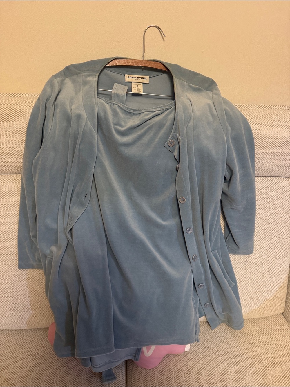 Sonia Rykiel Slate Blue Velvet Cardigan and skirt Set